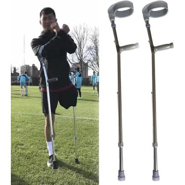 Imagem de Par de muletas de antebraço para adultos com punho fechado giratório, muletas leves dobráveis ​​de alumínio, muletas de cotovelo ajustáveis, cinza