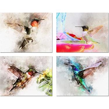 Imagem de Small World Greetings Cartões e envelopes de beija-flor aquarela - Dentro em branco - 4 designs exclusivos - Tamanho A2 (14 cm x 10,8 cm) - Pacote com 24