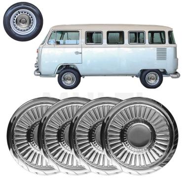 Imagem de Jogo 4 Calotas Pastelzinho Vw Kombi Cromado Roda 4 Furos
