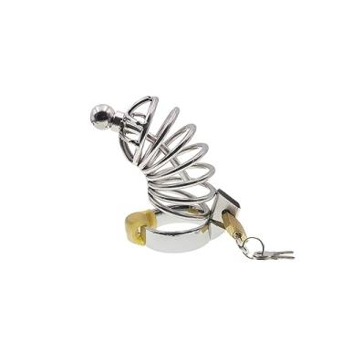 Imagem de Anel peniano de aço inoxidável, gaiola de castidade com cadeado, gaiola erótica para pênis, metal, brinquedo sexual de estimulação removível para(Silver,45mm)