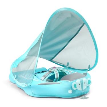 Imagem de Boia de natação para bebês Mambobaby com dossel e cauda, boia de natação para bebês, não inflável, com material adequado para a pele, para bebês de 3 a 24 meses, verde elefante