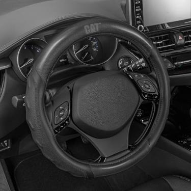 Imagem de Cat® HexSport Capa de volante de fibra de carbono preta, tamanho padrão de 38 cm, durável e confortável com aderência avançada, capa de volante de carro para caminhão, van SUV