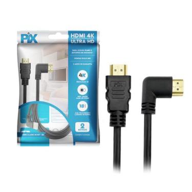 Imagem de Cabo HDMI 2.0v 4K Ultra HD 3D PLUG 90 Graus com 2 metros - PIX 018-332