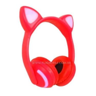 Imagem de Fone Gatinho 7 Cores De Led Sem Fio Com Microfone Vermelho - Xtrad