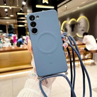 Imagem de Capa magnética líquida de cordão crossbody para Samsung Galaxy A15 A55 A35 A05 A05S Capa traseira de silicone TPU macio, azul-serra, para Samsung A55