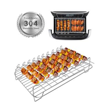 Imagem de Cesta de fritadeira a ar para Ninja DZ071 Foodi 7-Qt MegaZone Airfryer, assadeira de aço inoxidável 304, grelha de cozinha, acessórios de fritadeira de ar Ninja de grau alimentício com espetos para