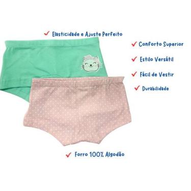 Imagem de KIT com 6 Calcinhas Boxer Feminina Infantil Algodão Super Conforto - O