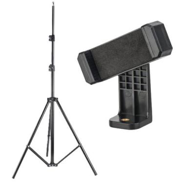 Imagem de Kit Tripé 2,1m Alumínio + Suporte Giratório 2x1 para celular - Save Sh
