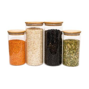 Imagem de Kit de 4 Potes de Vidro Herméticos Tampa de Bambu - Oikos, U, NATURAL