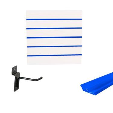 Imagem de Painel Canaletado Branco em Mdf 0,61 x 0,61m com Perfil Pvc Azul e 20 