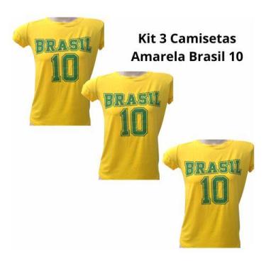 Imagem de Kit 3 Blusas Brasil  Feminina  Baby Look Veste Até 42 Lindas - Licenci