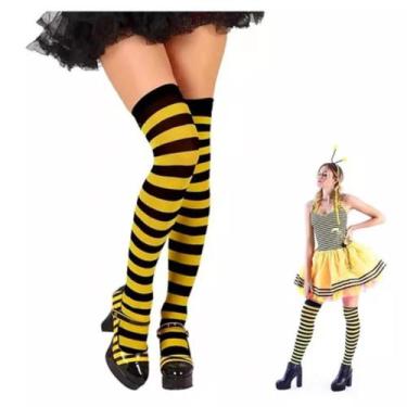 Imagem de Meia Calça 7/8 Listrada Cosplay Joelho Cores - Bela Importados, Amarel