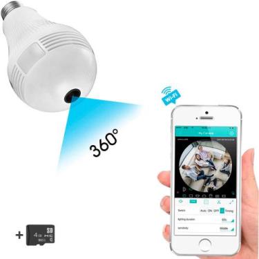 Imagem de Lâmpada com Câmera Espiã  IP LED WIFI 360 + Cartão 4GB - Empório Forte