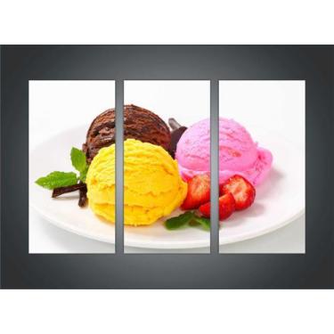 Imagem de Quadro Decorativo Sorvete Sorveterias Gourmet Com 3 peças Com Moldura 