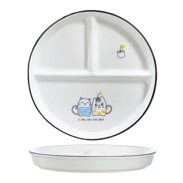 Imagem de SOCOSY Prato de controle de porção de cerâmica com 3 compartimentos, travessas divididas, prato de sobremesa dividido, prato de salada, prato de jantar, pratos de lanche, bandejas de servir