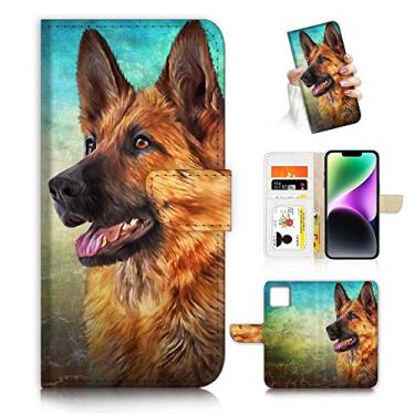Imagem de AJOURTEK Para iPhone 14 Plus, capa de telefone estilo carteira flip design arte gato cão gatinho filhote proteção de corpo inteiro AD005 (#24900 pastor alemão 24900 i14plus)
