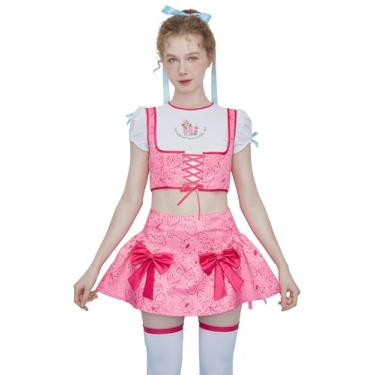 Imagem de Micotaku Conjunto de top e saia com espartilho rosa Moranguinho, rosa, M