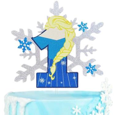 Imagem de Frozen One Cake Topper, Frozen 1st Birthday Cake Topper, Fairytale Ice Queen Elsa Baby Shower, Frozen Snowflake Party Supplies, Elsa Olaf Cake Smash Decoration for Girls