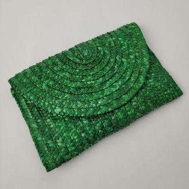 Imagem de Bolsa feminina de Palha Carteira de Mão Praia e Festa - FG, Verde
