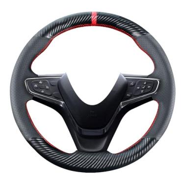 Imagem de Kivnto Capa de volante de fibra de carbono com costura DIY para Chevrolet Chevy Equinox SUV 2018-2022 / para Malibu Sedan 2016-2022 couro preto 15" acessórios interiores