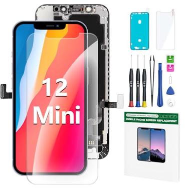 Imagem de FFtopu Kit de substituição de tela para iPhone 12 Mini, tela LCD de 5,4 polegadas, digitalizador, montagem completa, kits de reparo de montagem completa, adesivo de moldura à prova d'água + protetor