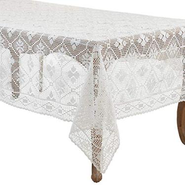 Imagem de SARO LIFESTYLE Cressida Collection Toalha de mesa com design de crochê, 165 x 223 cm, branca
