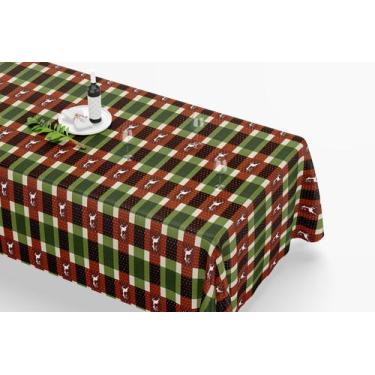 Imagem de Toalha De Mesa Retangular 12 Lugares Tecido Oxford Xadrez Poá Natal Re