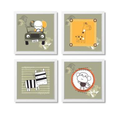 Imagem de Kit Quadro Decorativo Quarto Infantil Animais Safari Jeep - Creative C