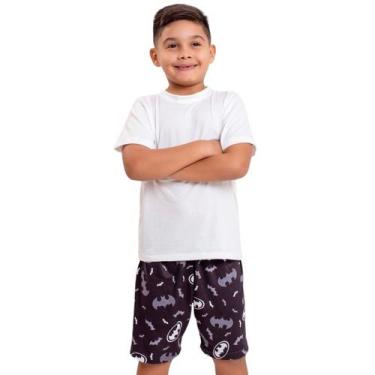 Imagem de Pijama Básico Masculino Infantil Blusa E Short Suede Batman - Pijaminh