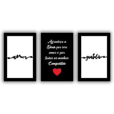 Imagem de Kit Placas Quadros Decorativos 3pçs 20x30 Deus Amor Gratidão - SHD Sol