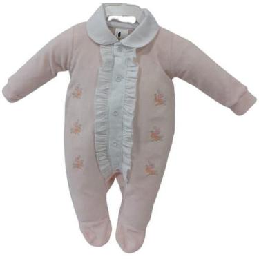 Imagem de Macacão Plush Bebê Feminino Bordado Chuquinha Baby Babado, Rosa claro,