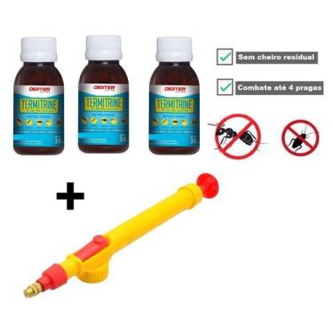 Imagem de Kit 3 Termitrine 30ml Mata Baratas Formigas Pernilongos + Pulverizador