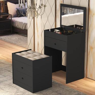 Imagem de Penteadeira Olivia 3 Gavetas Banqueta Embutida com Rodizios Nature/Off White