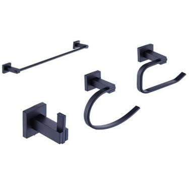 Imagem de Kit Acessórios De Banheiro/Lavabo 4 Peças Preto Fosco Porta Toalhas Pa