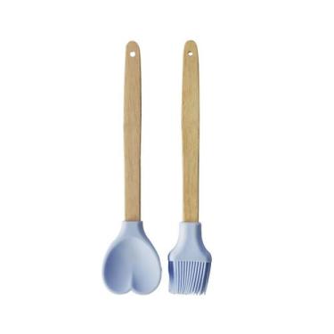 Imagem de Kit pincel e colher coração de silicone com cabo de bambu c/ 2 pçs - I