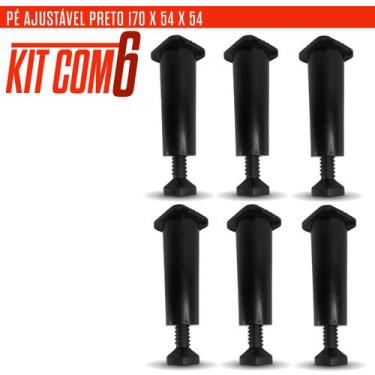 Imagem de Pés para Armários Redondos Pretos Ajustáveis 14 a17cm kit com 6  - Opp