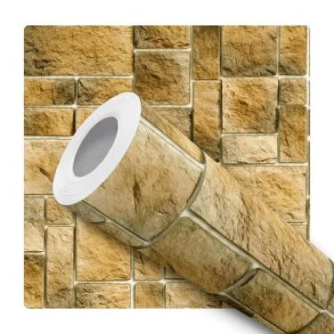 Imagem de Papel De Parede Adesivo Lavável Sala Pedra Rustica 3d Amarela Degrade 