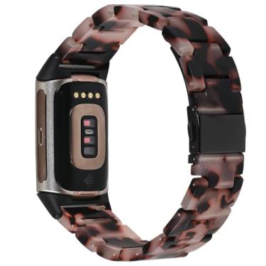Imagem de Limque Pulseira de Resina à Prova D'água e Leve, Compatível com Fitbit Charge 6/5, Fechamento de Fivela de Aço Inoxidável, Moderno, Feminino, Tamanho Médio, Cor Flor de Pedra Tartaruga
