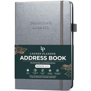 Imagem de Legend Planner Agenda de endereços com abas alfabéticas – Livro de contatos telefônicos para números de telefone, endereços, senhas, médio (cinza místico)