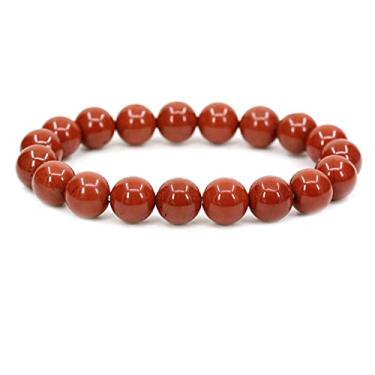 Imagem de Keleny Pulseira feminina elástica Fashion Crystal Man 10 mm contas redondas Rock Jasper 17 cm unissex 7 inch Vermelho