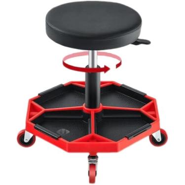 Imagem de Nightcore Banco pneumático ajustável para mecânico, banco de garagem resistente com bandeja de armazenamento de várias ferramentas e almofada de assento acolchoada, banco de loja com capacidade