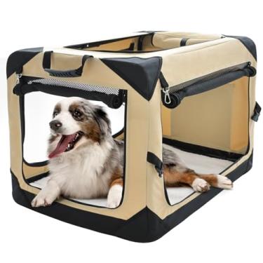 Imagem de pettycare Caixa Dobrável para Cães de 36" para Cães Grandes, Canil Macio Dobrável de 4 Portas com Janelas de Malha À Prova de Mastigação, Caixa para Cães de Viagem Interna e Externa, Caixa Lateral Mac