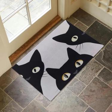 Imagem de VANZEV Tapete de porta interno com cara de gato preto para entrada, 43 x 75 cm, capacho de chão com design felino divertido para decoração de casa, tapete antiderrapante para sala de estar, cozinha,