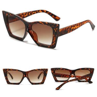 Imagem de Óculos de sol estilo olho de gato de armação grande, elegantes e individuais, óculos de sol simples, óculos de sol de nicho hip-hop para mulheres, chá de leopardo, tamanho único