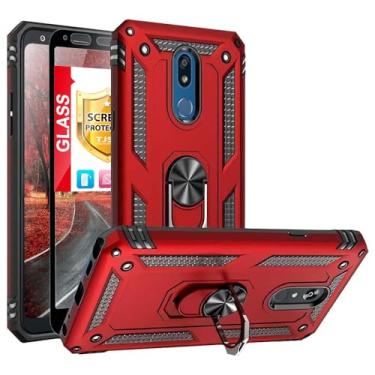 Imagem de TJS Capa de celular compatível com LG K40/K12 Plus/X4/Solo LTE/Harmony 3/Xpression Plus 2, com [protetor de tela de vidro temperado de cobertura total] Suporte magnético de anel de metal resistente a