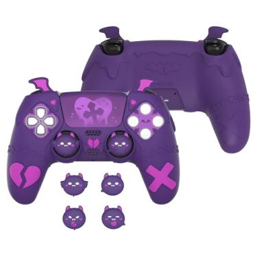 Imagem de PlayVital Gothic Imp Series Capa de silicone fofa para controle ps5 com 4 polegares e 6 adesivos, capa de silicone antiderrapante, compatível com estação de carregamento ps5, roxa