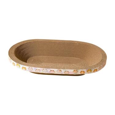 Imagem de IEUDNS Cama oval do arranhador do gato, cama do salão do gato para a esteira interna do descanso dos gatos, placa de risco ondulada do gato para a proteção
