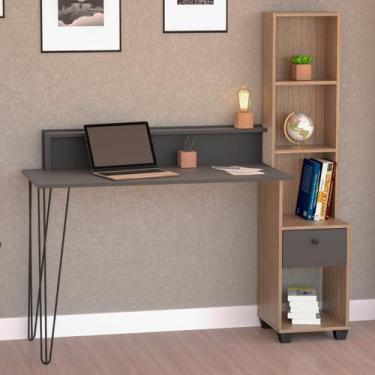 Imagem de Escrivaninha Hairpin com Estante Nichos e Gaveta - Open Up!, Preto