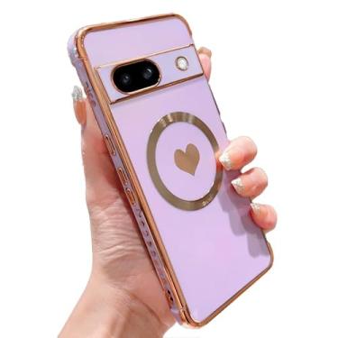 Imagem de phylla Capa de telefone magnética para Google Pixel 8A 6,1 polegadas 5g [compatível com MagSafe] Capa protetora de coração de amor fofa com revestimento de luxo para mulheres macia à prova de choque