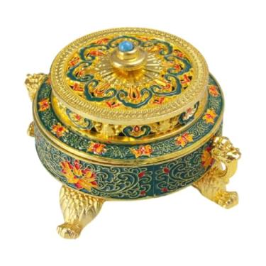 Imagem de XLWLLNJ Suporte de incenso queimador de incenso design vintage feito à mão com suporte de tampa incensário para casa fragrância housewarming interior, Azul